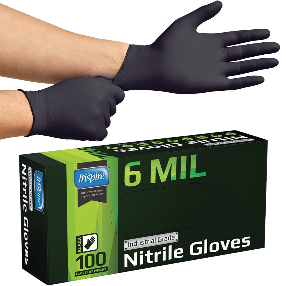 Disposable Black Nitrile Gloves HEAVY DUTY 6 Mil Nitrile Chemical Resistant