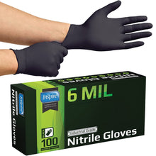 Load image into Gallery viewer, Inspire Black Nitrile Gloves HEAVY DUTY 6 Mil Nitrile Chemical Resistant Medical Cooking Cleaning Disposable Black Gloves
