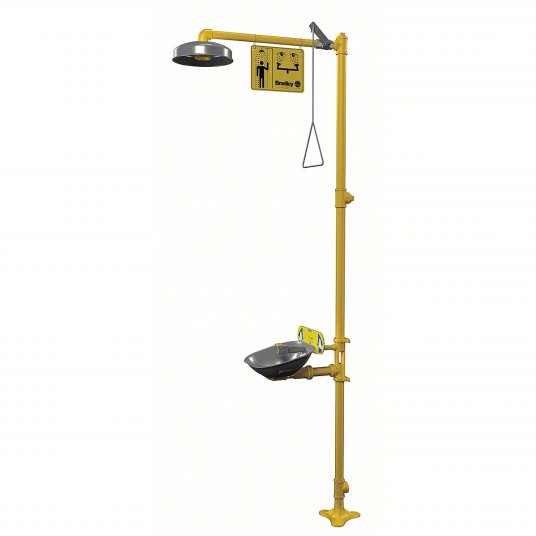 Shower with Eyewash: Floor Mount, Uncovered, Stainless Steel Bowl, Galvanized Steel Pipe