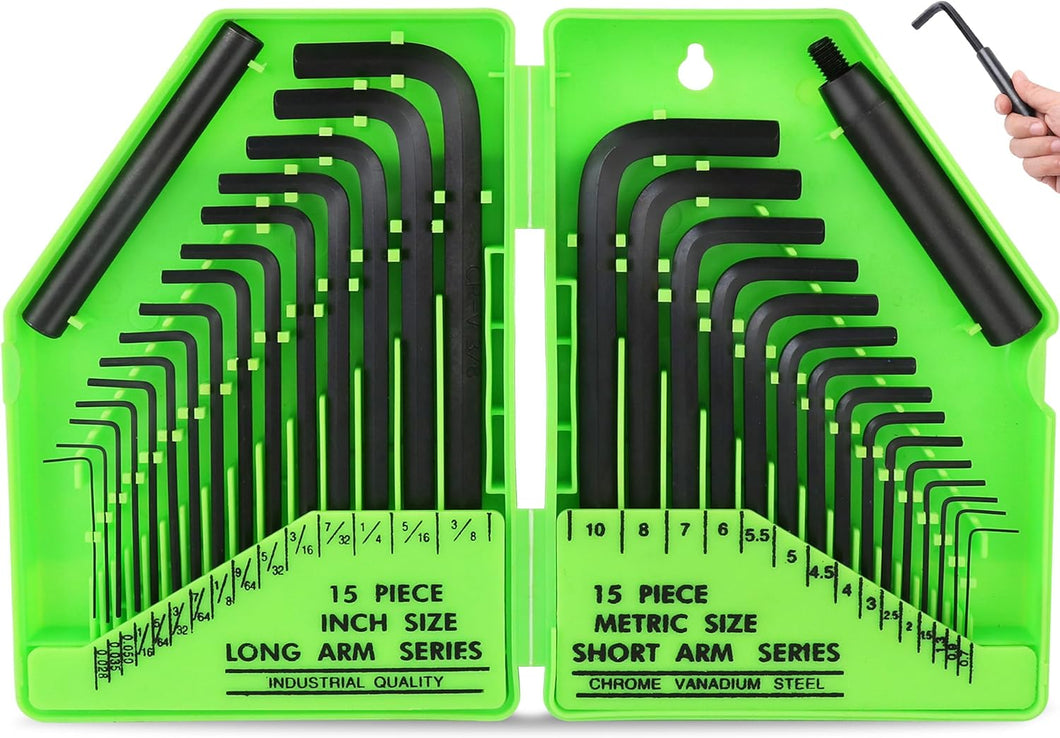 SWANLAKE 32PCS Hex Key Set, Allen Wrench Set Inch/Metric MM(0.7mm-10mm) SAE(0.028
