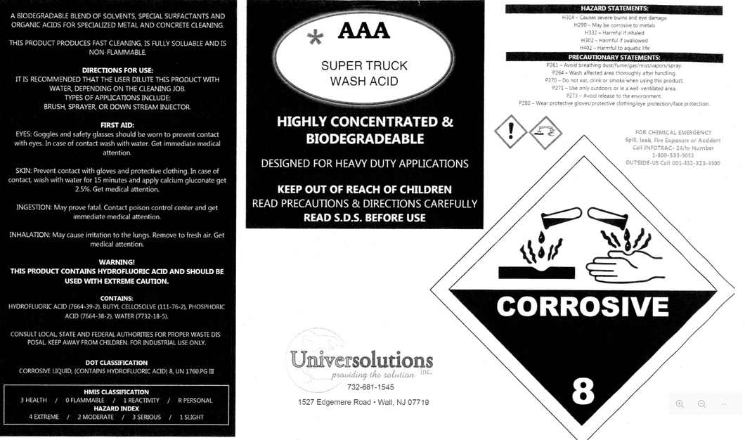 Universolutions AAA Super Acid Solution – Industrial Aluminum Brightener